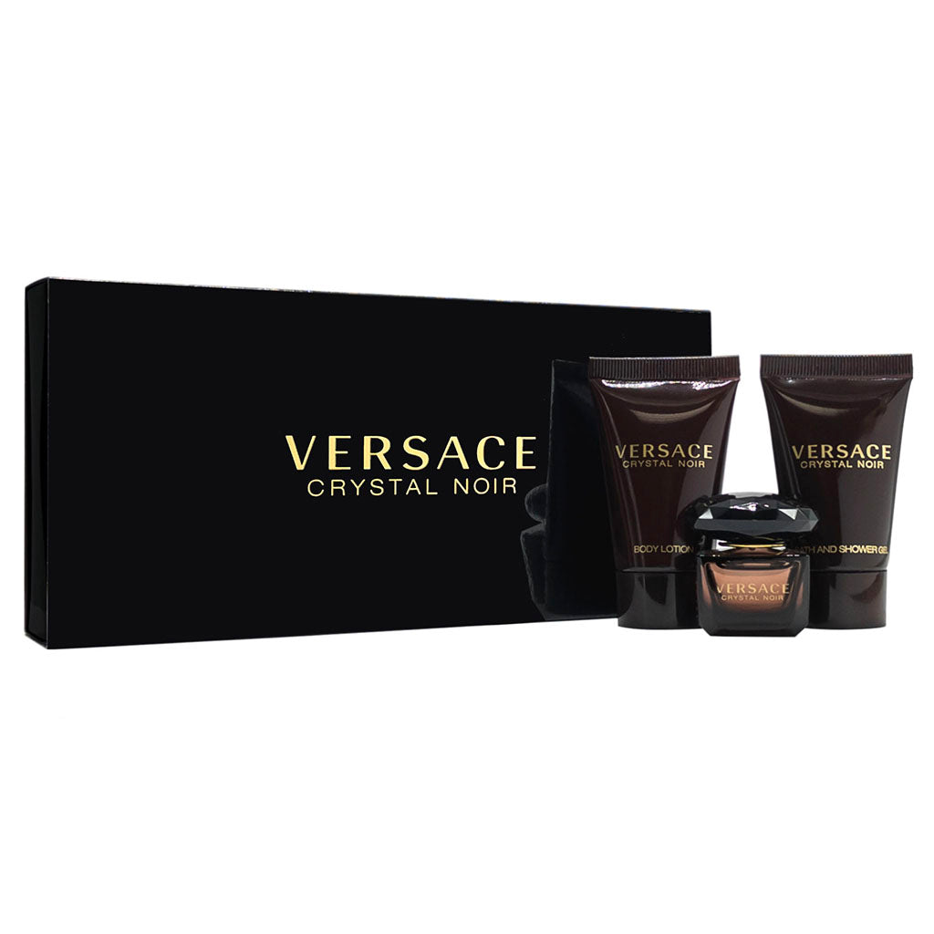 Versace Crystal Noir by Versace for Women – 3 Pc Mini Gift Set 5ml EDT Splash, 0.8oz Bath and Shower